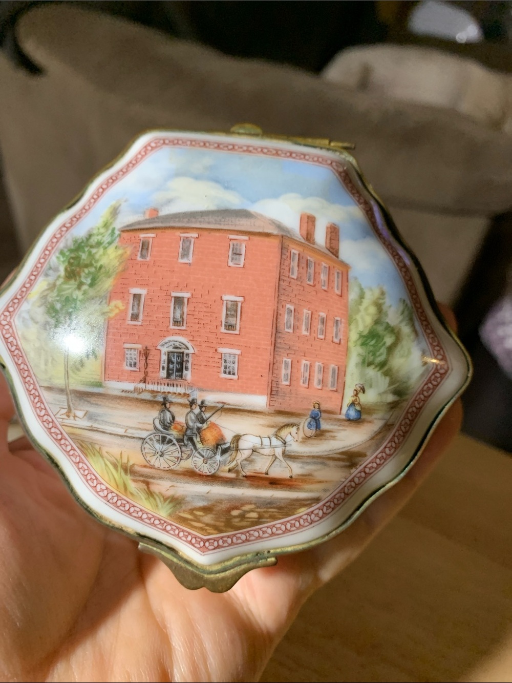 Stephen Decatur Hinged Porcelain Trinket Box Brass-Tone Sailing of Philadelphia-